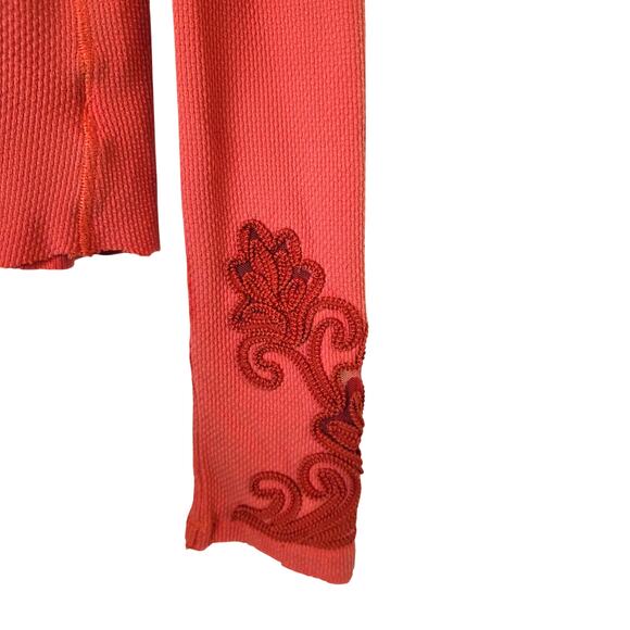 Free People Womens Long Sleeve Embroidered Thermal Top Size Large Coral - Picture 3 of 4